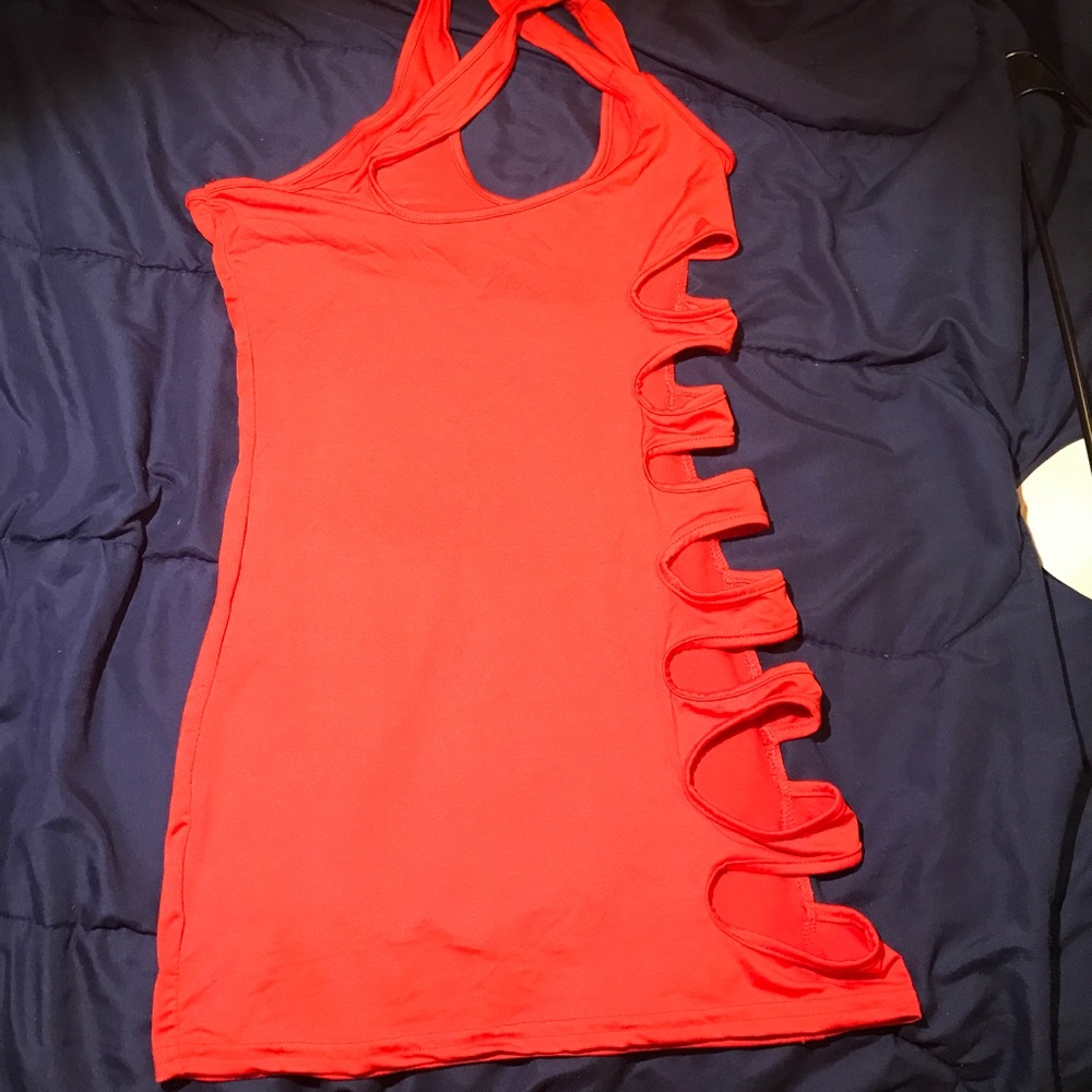 Red silky dress